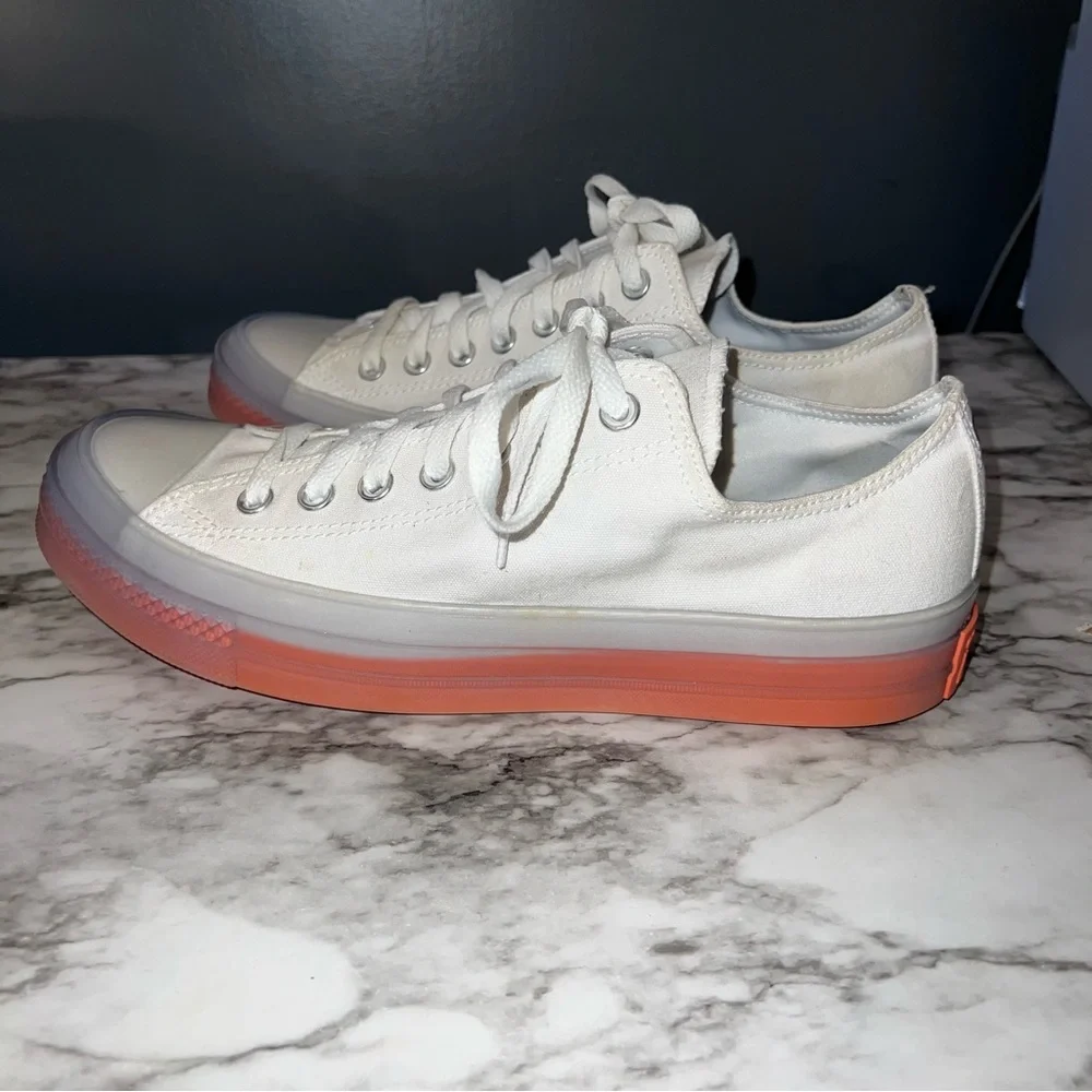 Converse White Low Top Sneakers with Pink Gradient Sole